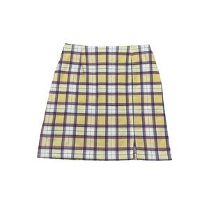 Vintage Basic Editions Mini Skirt Womens 12 Yellow Plaid 90s Academia High Waist